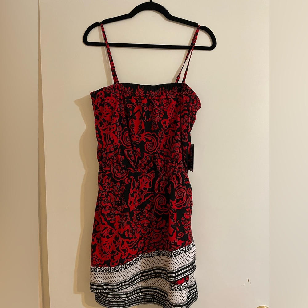 Express size medium strapless red/black faux wrap dress